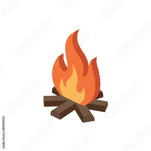 Cozy campfire with vibrant flames and wood logs in simple flat design