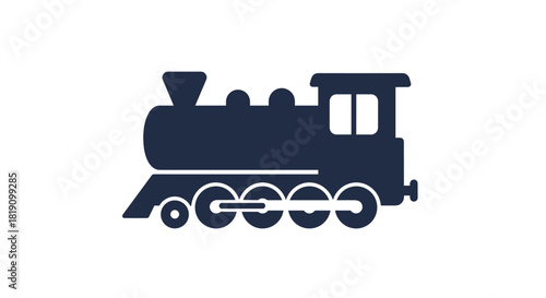 Minimalist train silhouette of vintage steam locomotive on white background