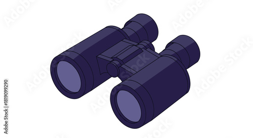 Isometric illustration of binoculars in purple tones