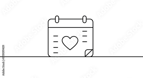 Minimalist linear calendar icon with heart symbol for valentine's day