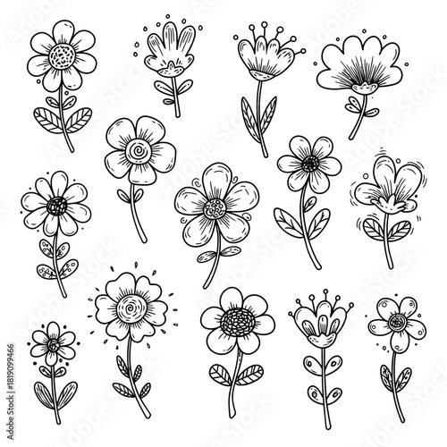 A beautiful vector set featuring a collection of 15 abstract, hand-drawn floral patterns with a rough, sketchy and whimsical feel