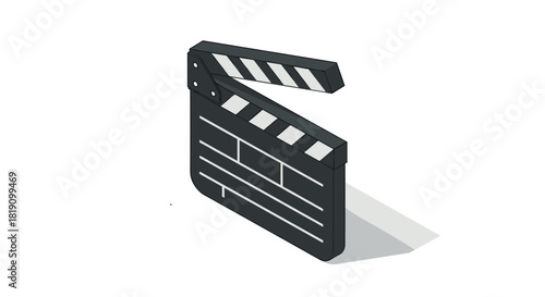 Isometric clapperboard on white background for movie production