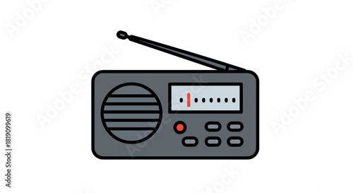 Retro radio icon in flat style with antenna and dial display