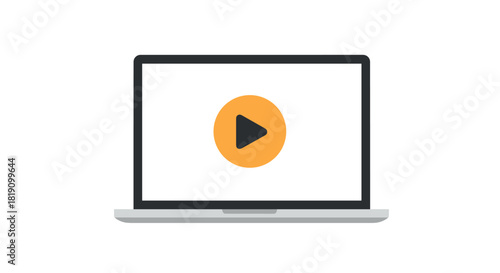 Minimal laptop with play button on screen for media streaming