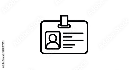 Simple outline badge icon with profile picture and text lines