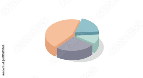 Isometric 3d pie chart with colorful segments for data visualization