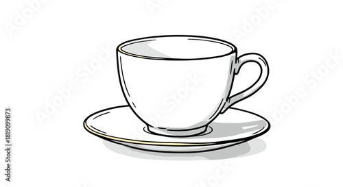 Elegant tea cup with saucer in modern minimalist line art style