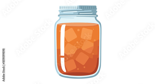 Mason jar with refreshing iced tea on white background