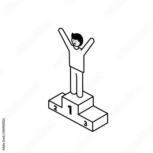 Simple monochrome figure celebrating on winner's podium