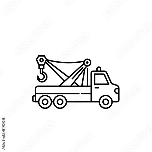 Minimalist linear tow truck outline on white background