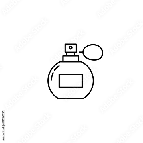 Minimalist perfume bottle icon with atomizer in linear style on white background