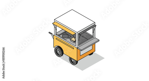 Food cart isometric design with minimalist yellow style on white background