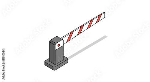 Isometric parking barrier gate icon with red and white stripes