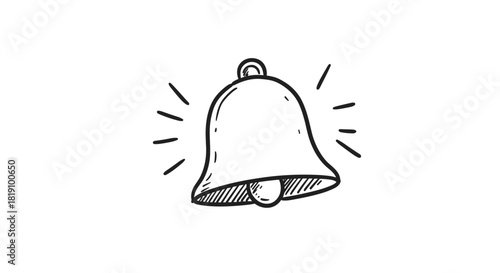 Handdrawn ringing bell with sound waves on white background
