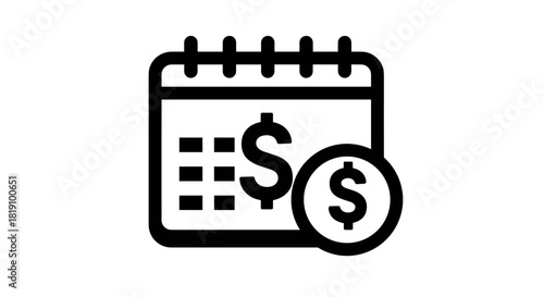 Financial icon calendar with dollar sign in bold black outline design