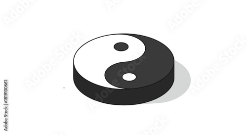 3d yin yang symbol with shadow on white background for balance and harmony themes