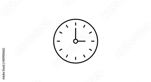 Minimalist clock showing nine o'clock on white background