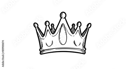 Handdrawn crown sketch with ornate details on white background
