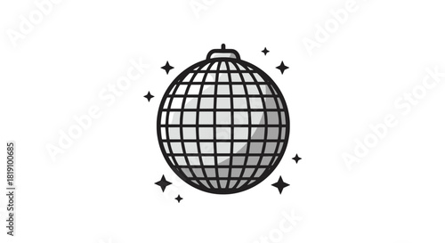 Minimalistic disco ball with sparkles and geometric pattern