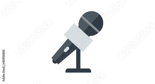 Flat microphone icon on stand for podcast and music design