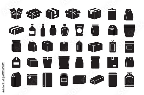 Packaging boxes and containers silhouette of e-commerce, delivery