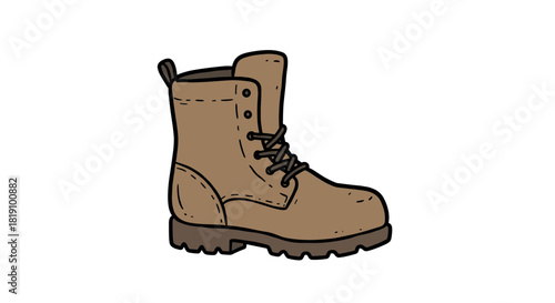 Rugged boot with thick sole and laces in simple cartoon style