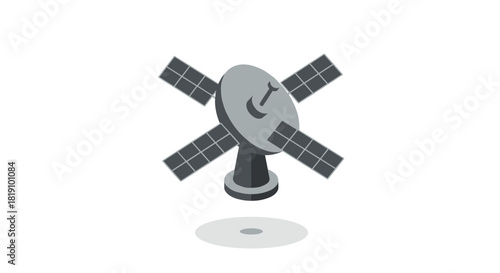 Isometric satellite dish with solar panels on white background