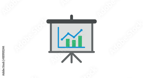 Business presentation chart on tripod screen icon for data analysis