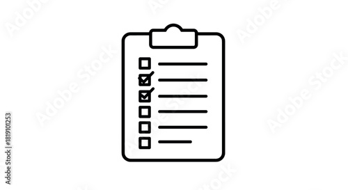 Minimal clipboard checklist with checkmarks and blank boxes in black and white