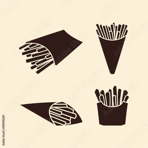 French Fries Solid Icon Bundle – Minimalist Fast Food Vector Pack, Simple Snack Symbols for UI, Menu Design, Branding, and App Icons