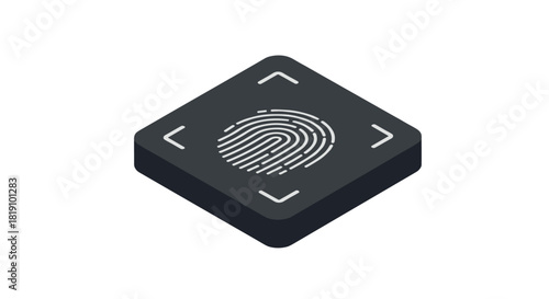 Fingerprint identification icon on button for cybersecurity and technology interfaces