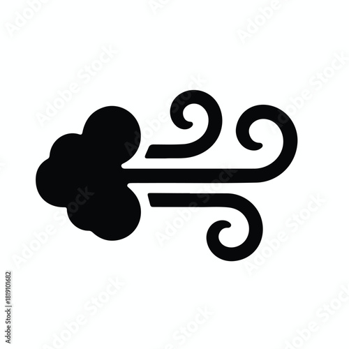 Wind icon silhouette with cloud puff and curved gust lines for airflow or weather themes