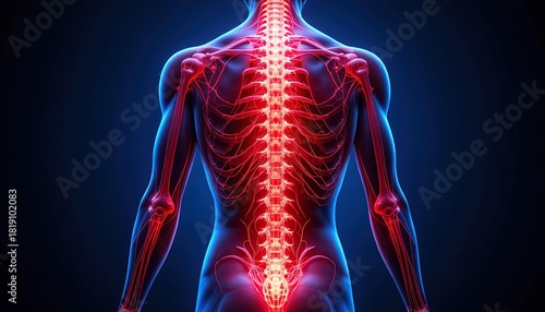 Wallpaper Mural Detailed human spine and nervous system illustration for medical research or educational materials, showing anatomical structure and nerve pathways clearly Torontodigital.ca