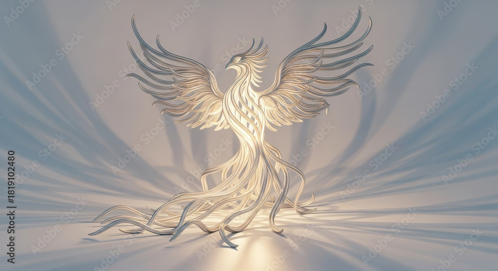 Obraz premium Flying angel wings vector illustration set with a heart and dove silhouette symbol of love