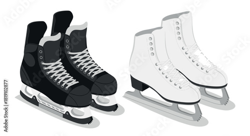 Hockey and figure skates detailed sports equipment illustration