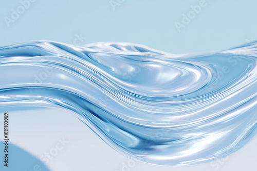 Abstract Light Blue Glossy Fluid Waves Reflective Surface Background