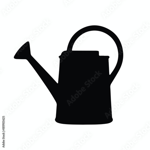 Watering can silhouette with curved handle and long spout icon for gardening themes