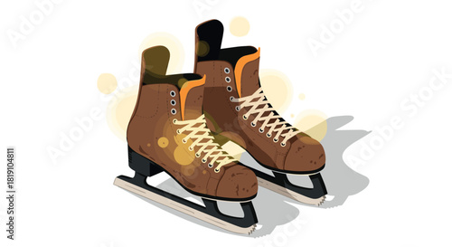 Vintage style ice skates with warm glow and shadow