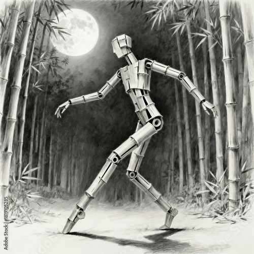 Illustration Of A Humanoid Figure Whose Body Is Made Of Bamboo, Bamboo Forest Vector Design Template