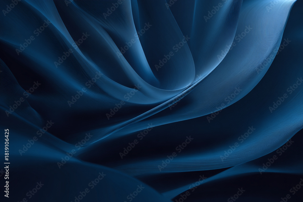Obraz premium Abstract blue waves create a dynamic texture with flowing lines and gentle curves forming a serene dark background design evoking fluidity and modern elegance