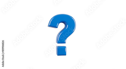 A glossy blue question mark symbol isolated against a stark black background in a studio shot view