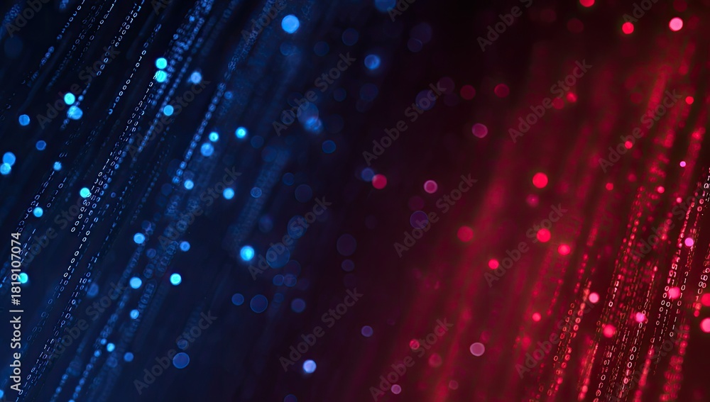 Obraz premium Abstract digital art featuring blue and red light streaks and bokeh against a dark backdrop