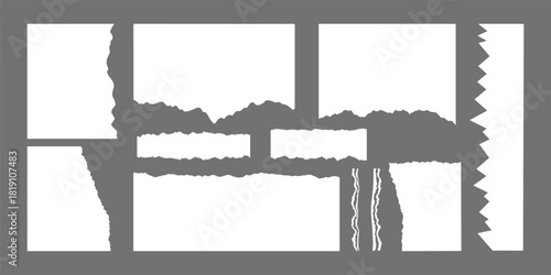 Ripped paper icon combo set in clean silhouette style, ideal for notes, edges, and torn designs.