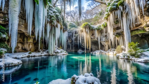 Cenote ik kil with icicles in yucatan, mexico