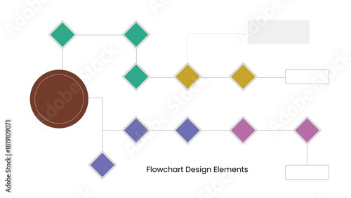 Colorful Diagram Featuring Circle and Diamond Shapes Displaying a Process Flow Chart Template