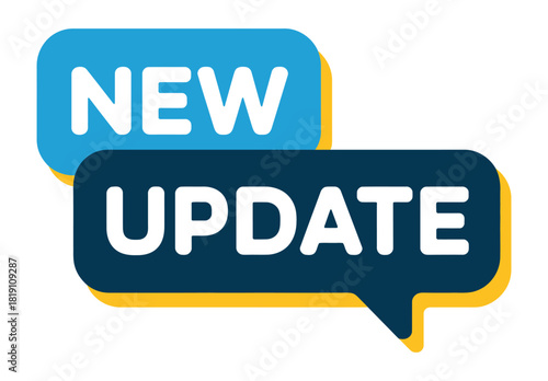 Two speech bubbles with the words 'NEW' and 'UPDATE' indicate a recent announcement or information release.
