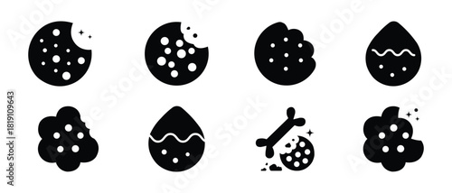 Cookie Icon Set. Bite Cookie Silhouette Icon – Sweet Snack Vector illustration
