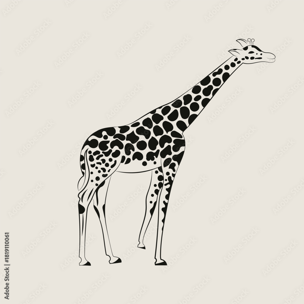Naklejka premium Vector hand drawn minimalistic illustration of giraffe. Creative artwork. Template for card, poster, banner, print for t-shirt, pin, badge, patch. Black and beige