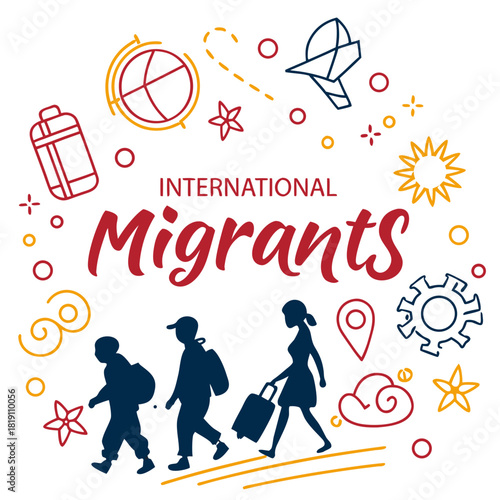 INTERNATIONAL MIGRANTS DAY vector illustration isolated on white background