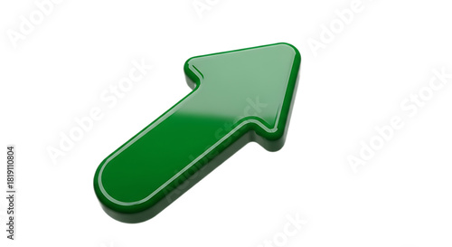 A shiny green arrow pointing diagonally upwards on a black background in a studio shot style image